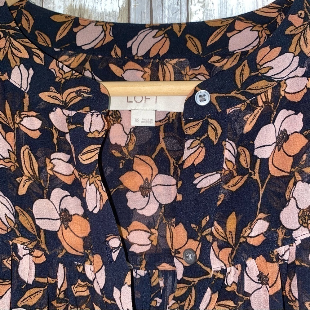 Loft Dark Floral Sheer Button High Low Blouse - Picture 5 of 6